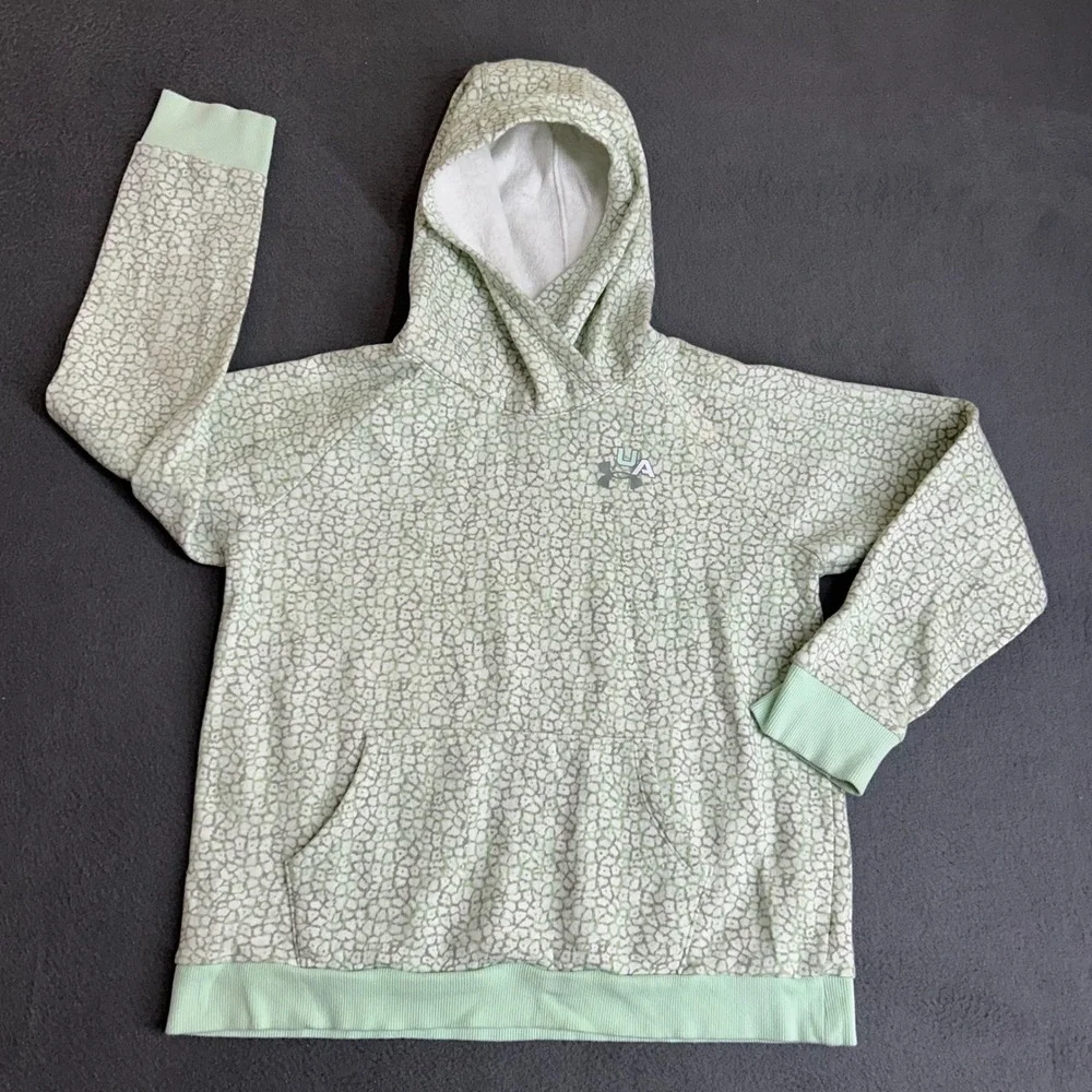 Under Armour Hoodie Youth XL Green Pebble Print Loose Fit Fleece Pullover Sporty